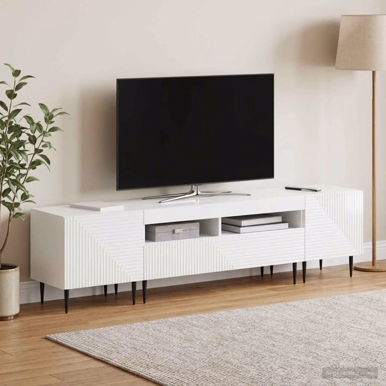 Mobile TV LED vidaXL Bianco Lucido in Legno MDF con Illuminazione Integrata e Compartimenti Media per Soggiorno