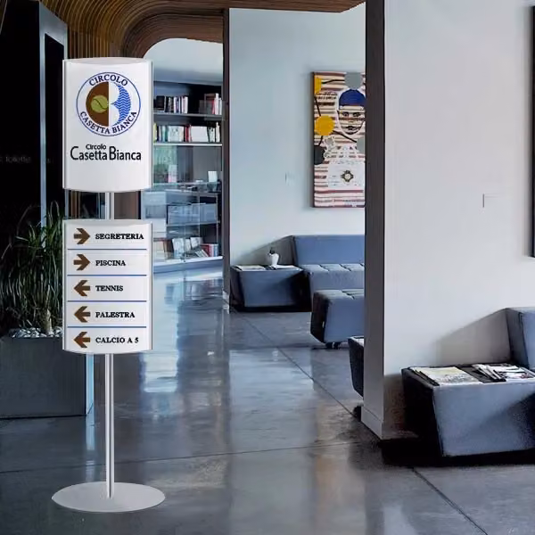 Mini Totem bifacciale in alluminio per 2 poster A3 verticali con stampa inclusa Top Eventi Store colore argento e bianco – 2