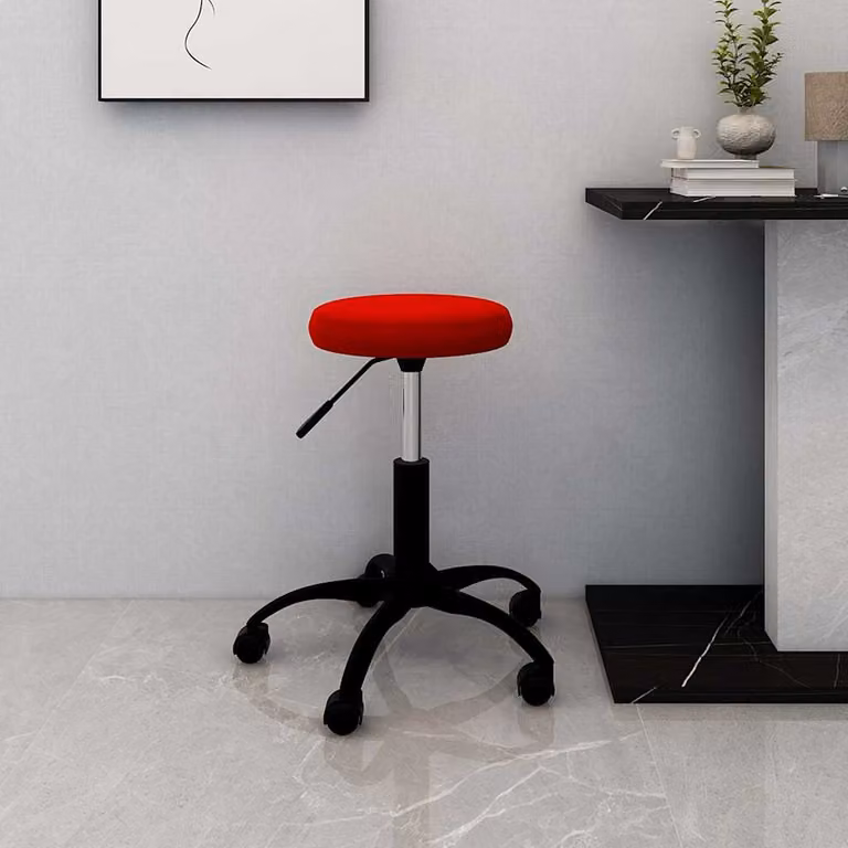 Sedia Girevole da Ufficio vidaXL in Velluto Rosso con Ruote e Struttura in Metallo