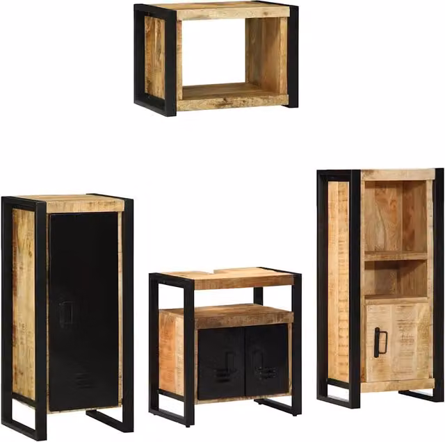 Set di mobili per il bagno 4 pz Marrone e Nero 3305668