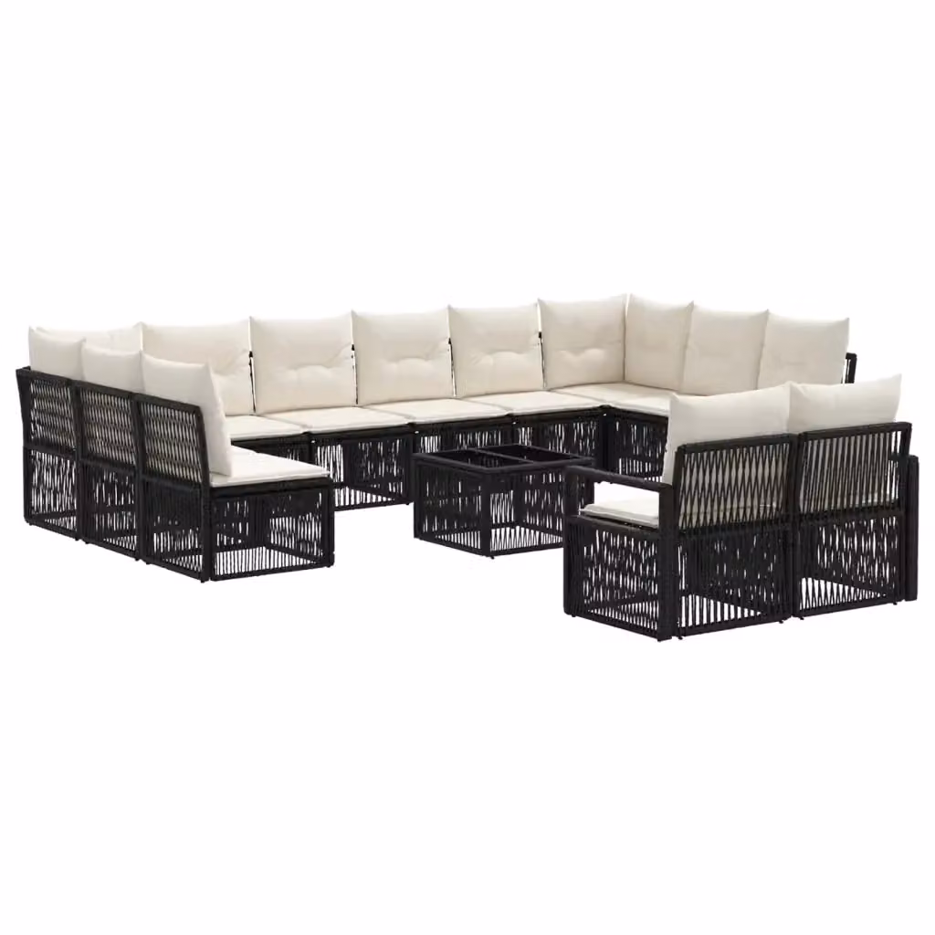 Set Divano da Giardino vidaXL 13 Pezzi a Forma di U in Polyrattan Nero con Cuscini e Tavolino da Caffè – 2