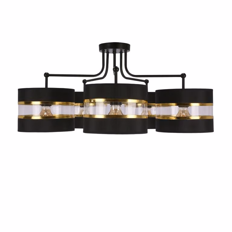 Lampada da soffitto con paralumi in tessuto nero con elementi dorati 5xE27 40W Andy Candellux