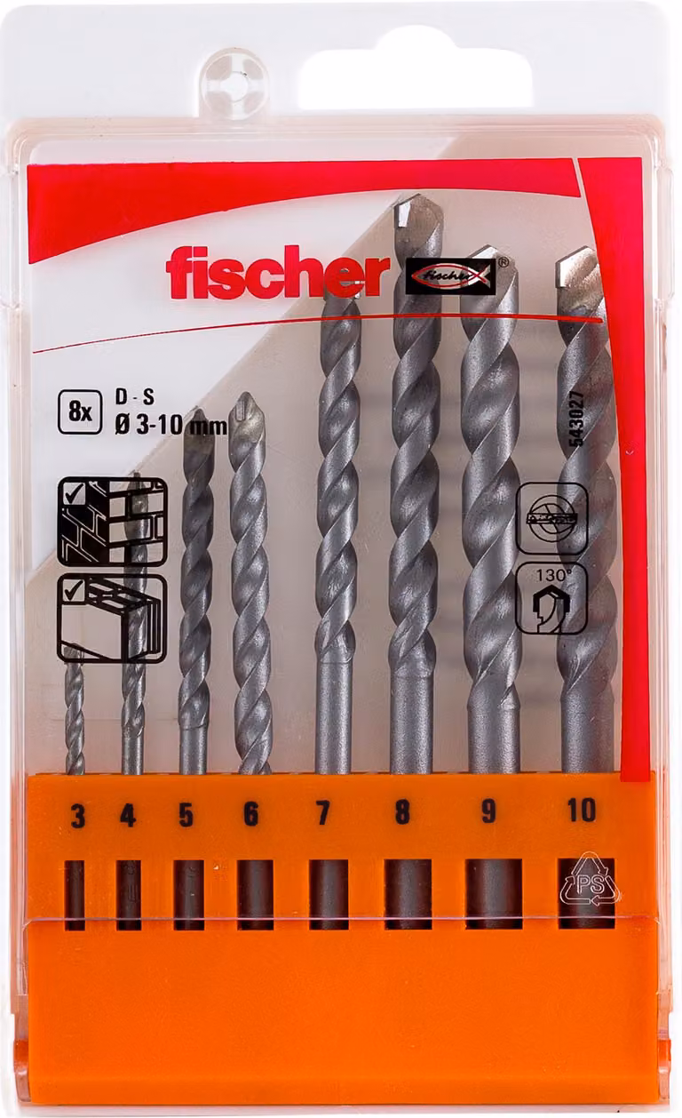 Set di punte per trapano Fischer 543027 in acciaio metallico (8 pezzi)