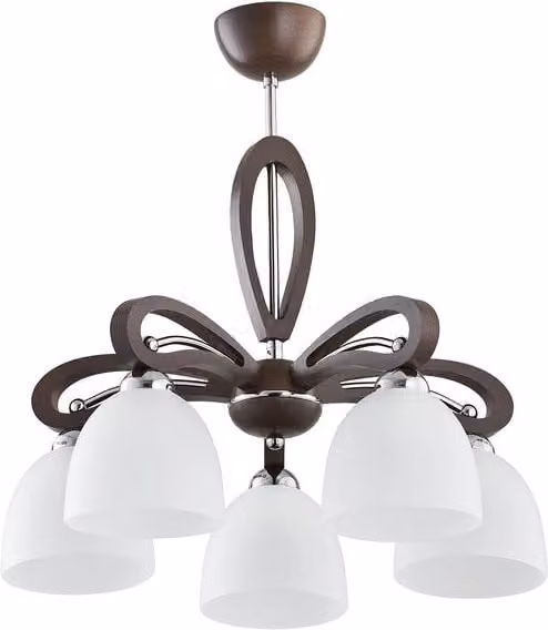 Lampadario Alfa Gracja Vigo in legno e vetro, dimmerabile, per soggiorno e sala da pranzo, 5 x E27, bianco e marrone – 1