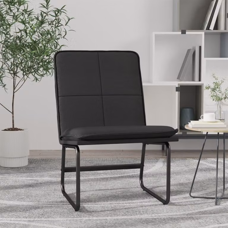 Sedia Lounge vidaXL in similpelle nera con struttura in metallo L: 54 cm, P: 75 cm, H: 76 cm