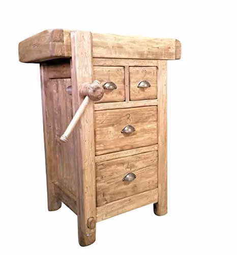 Biscottini Banco Tavolo da Lavoro Country in Legno massello di Tiglio Finitura Naturale Anticata L 64 x PR 57 x H 82 cm Made in Italy, Fedele Riproduzione di Un Antico ed Originale Banco da Falegname