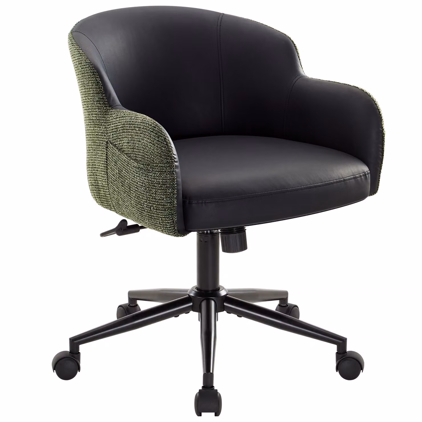 Sedia girevole IWMH, sedia da ufficio regolabile in altezza, sedia girevole per toeletta, scrivania, camera da letto - Finto cuoio + velluto - nero/verde