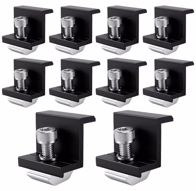 Kit di 10 supporti per pannelli solari, 30 mm, regolabili, in alluminio, colore nero