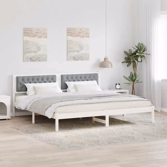 Struttura del letto-Giroletto Grigio chiaro 200 x 200 cm Pino massello 456501
