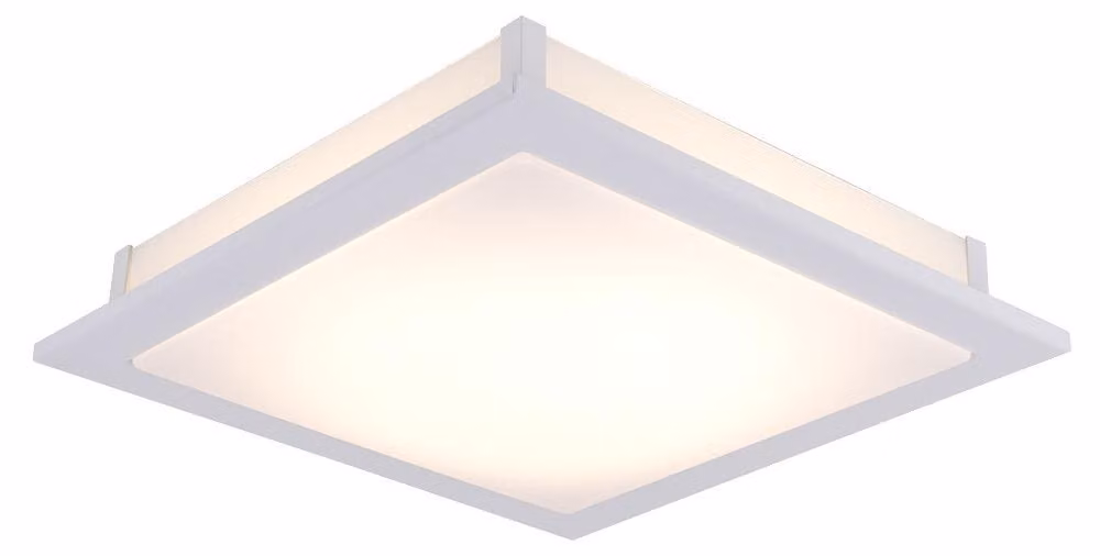 Plafoniera LED, acciaio vetro bianco, 38,5 x 38,5 x 6,5 cm