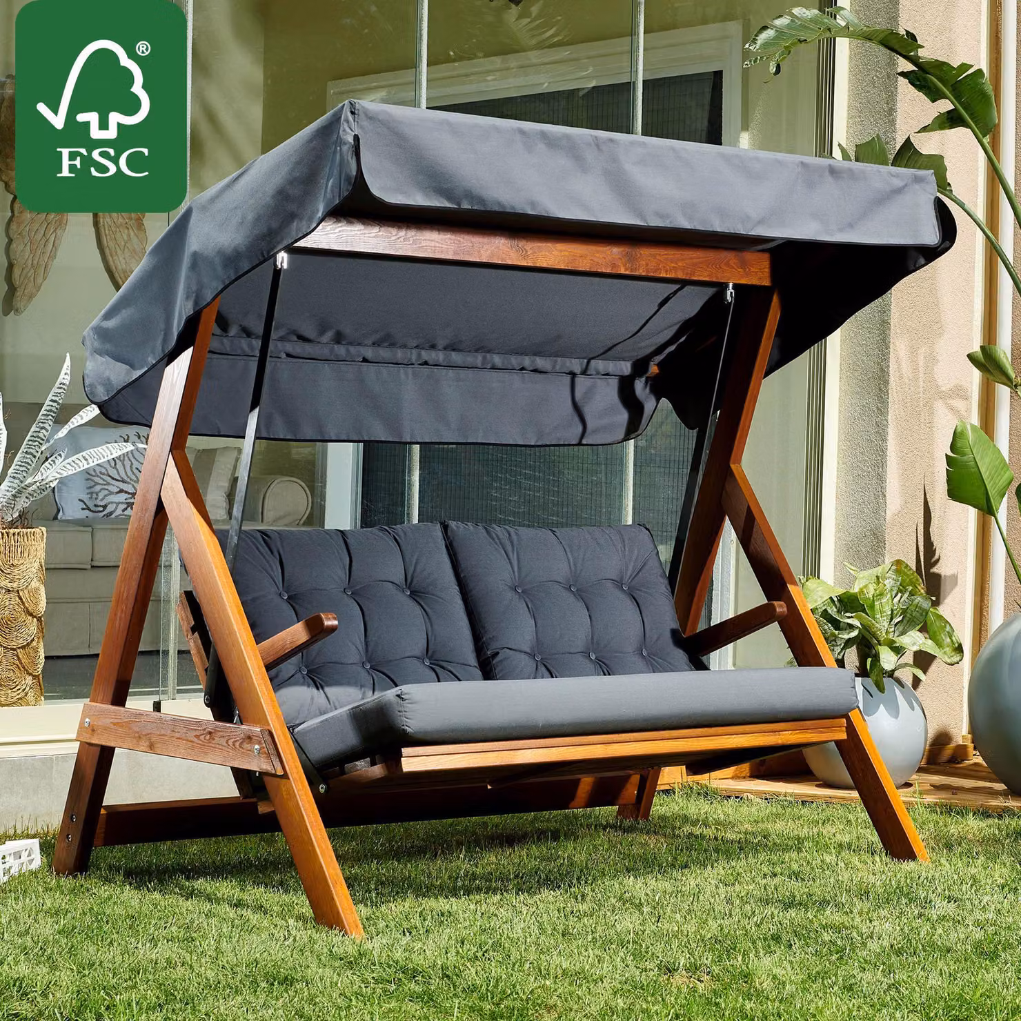 Skye Decor, Parigi 2000 - Antracite, altalena da giardino a tre posti, antracite, 148 x x 58 cm
