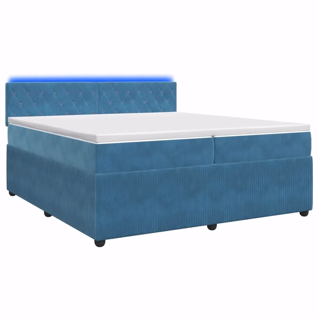 Letto box spring ibrido vidaXL in velluto blu con materasso a molle insacchettate e base contenitore, dotato di illuminazione sottostante e porta USB, L/P/H: 200 x 200 x 100,5 cm – 2