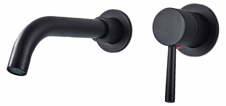 Miscelatore da incasso per lavabo, finitura nera opaca, con bocchetta a parete, funzione di rotazione a 360°, realizzato in ottone, attacco G1/2, cartuccia in Vetroceramica