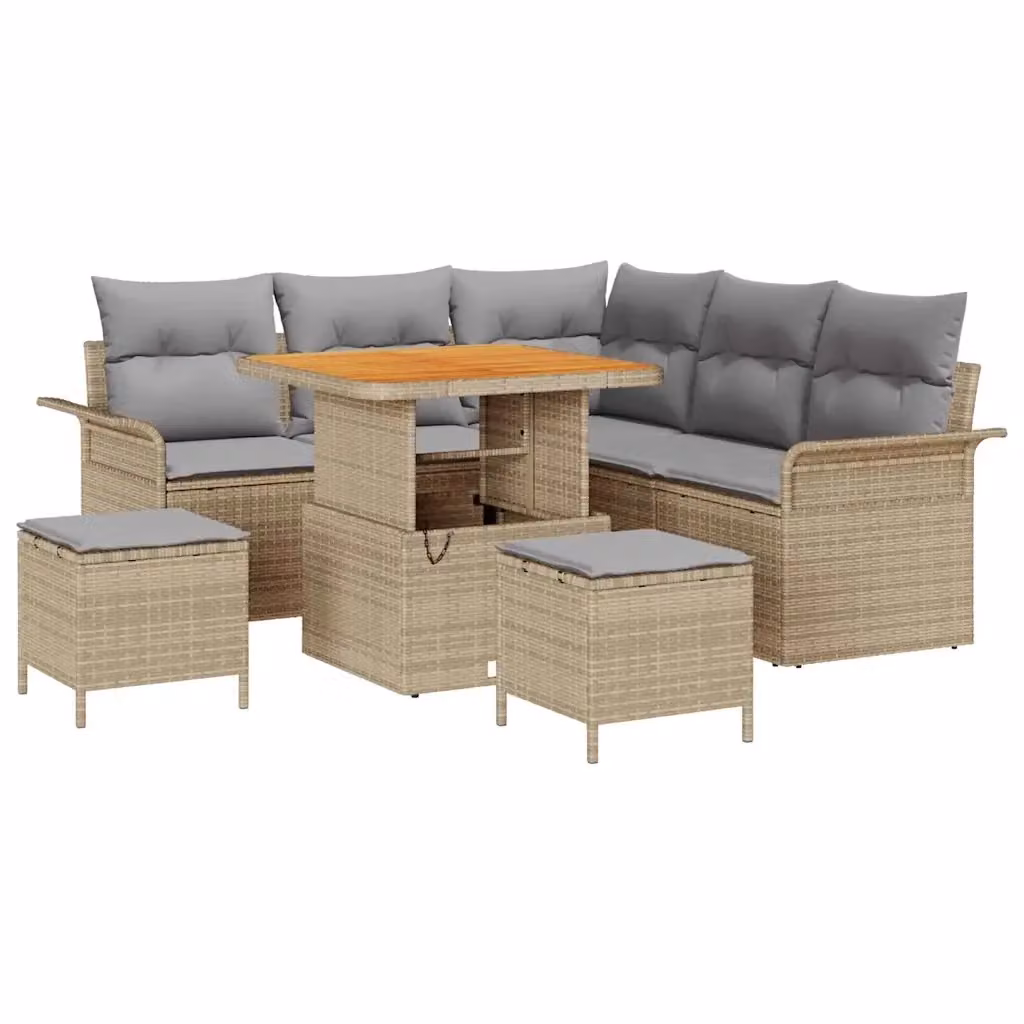 Set Divano da Giardino Moderno vidaXL in Rattan e Legno di Acacia, 8 Posti, Beige e Grigio – 2