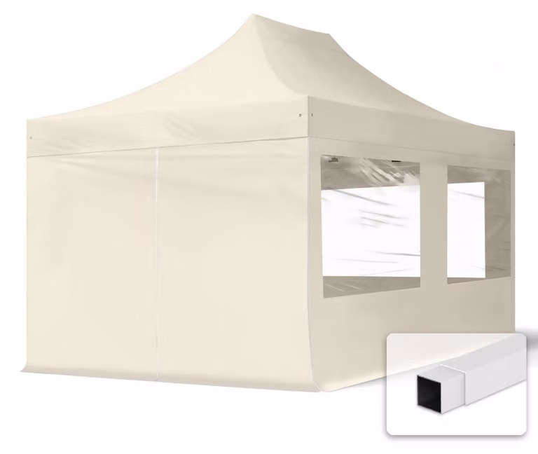 TOOLPORT 3x4,5m gazebo pieghevole con laterali (panoramiche), ECONOMY acciaio, crema