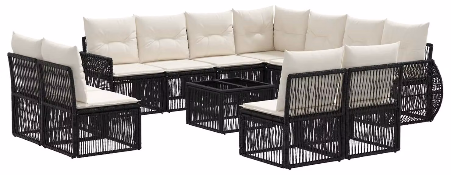 Set Divano da Giardino 12 pcs Nero e Bianco Crema polyrattan