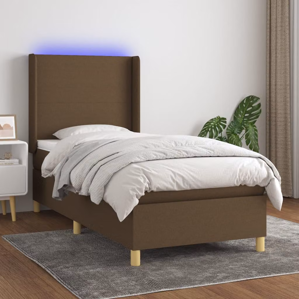 Letto con Materasso a Molle e Illuminazione LED vidaXL, Marrone e Bianco, L/P: 100 x 200 cm