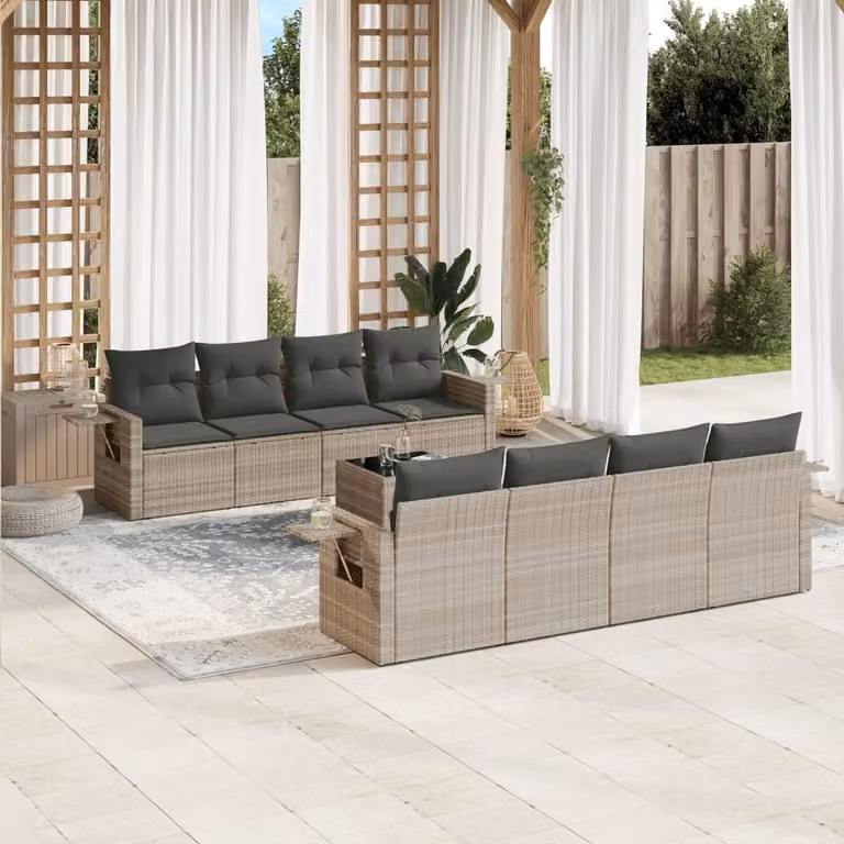 Maison Exclusive - Set da giardino 9 pezzi con cuscini Grigio chiaro Poly Rattan