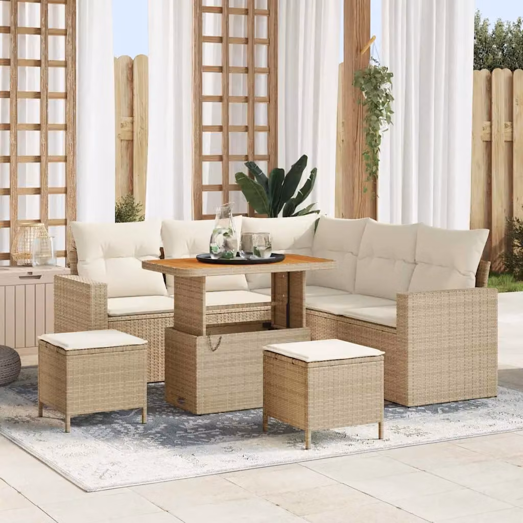 Set Divano da Giardino a L vidaXL in Polyrattan Beige con 8 Pezzi e Cuscini Inclusi – 1