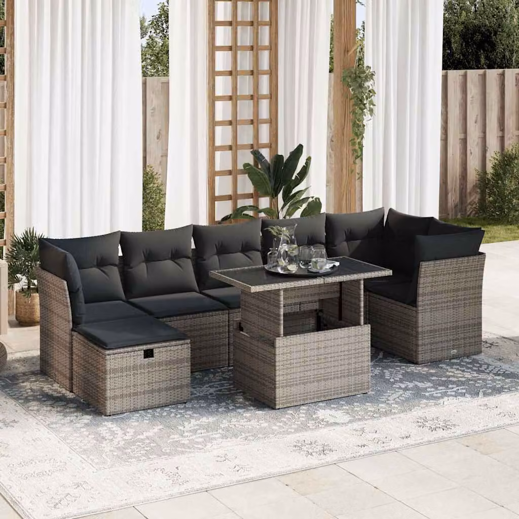Maison Exclusive - Set da giardino 8 pezzi con cuscini grigio in polyrattan