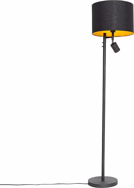 Lampada da terra nera con interni dorati e lampada da lettura Jelena