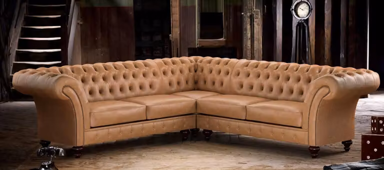 Edle Chesterfield Couch Braune Sofa Eck Couch Garnitur Leder Sofas Couchen