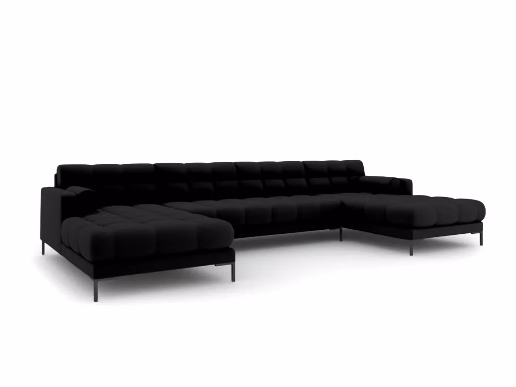 Divano panoramico Bali Cosmopolitan Design a 7 posti in tessuto nero con configurazione a L e seduta sinistra – 2
