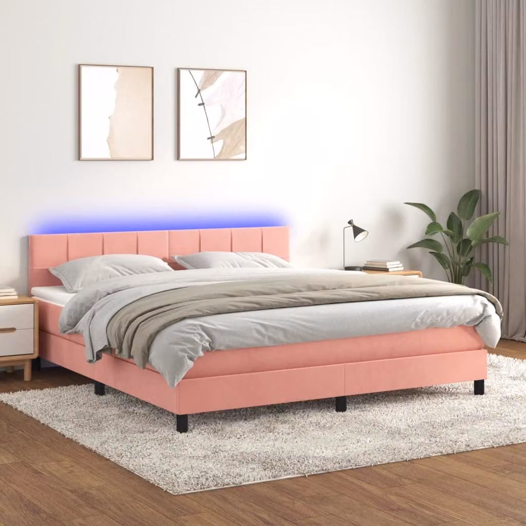 Maison Exclusive - Letto a Molle con Materasso e LED Rosa 160x200 cm in Velluto