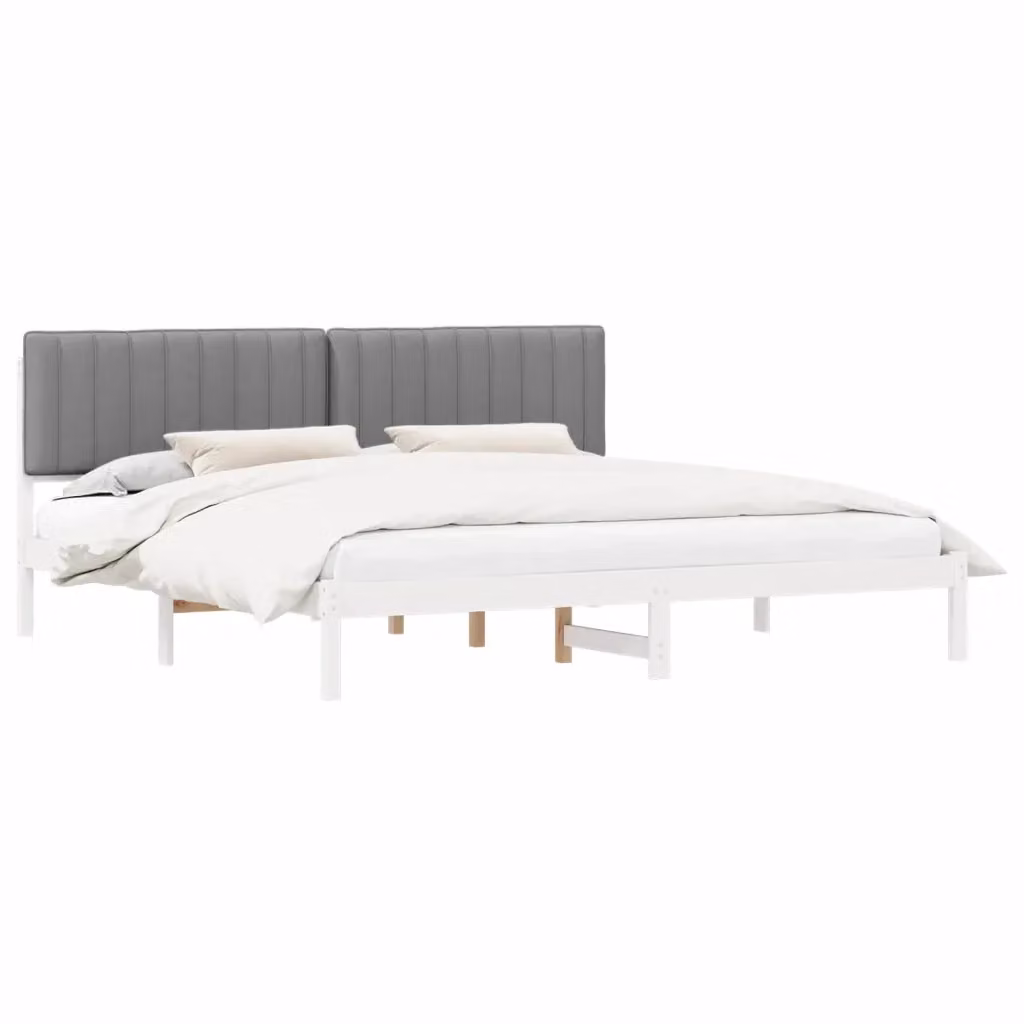 Letto con Testiera Rivestita vidaXL in Legno di Pino e Tessuto Grigio 200 x 200 cm – 2