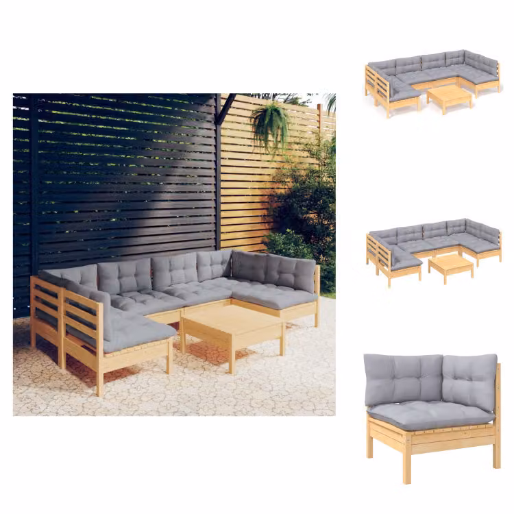 vidaXL Set di 7 pezzi da giardino con cuscini grigi in pino massiccio - Set di mobili da giardino