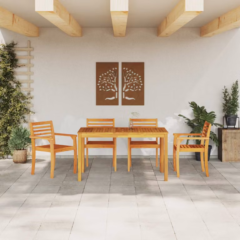 Set da pranzo per giardino vidaXL in legno di acacia marrone, composto da 5 pezzi con stile rustico e finitura oliata