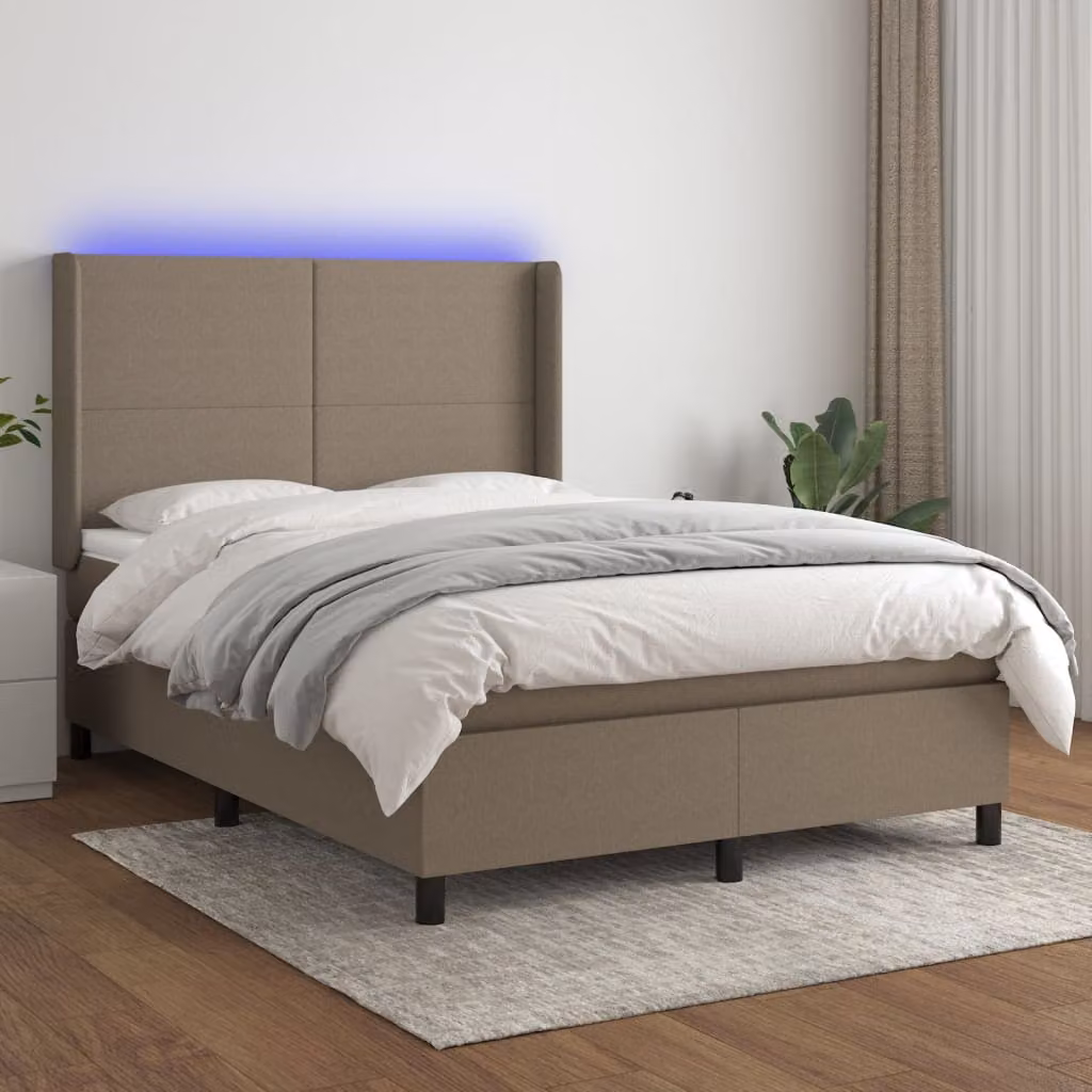 Letto a Molle con Materasso vidaXL in Tessuto con Illuminazione LED e Porte USB L/P/H: 140 x 200 x 147 cm – 1