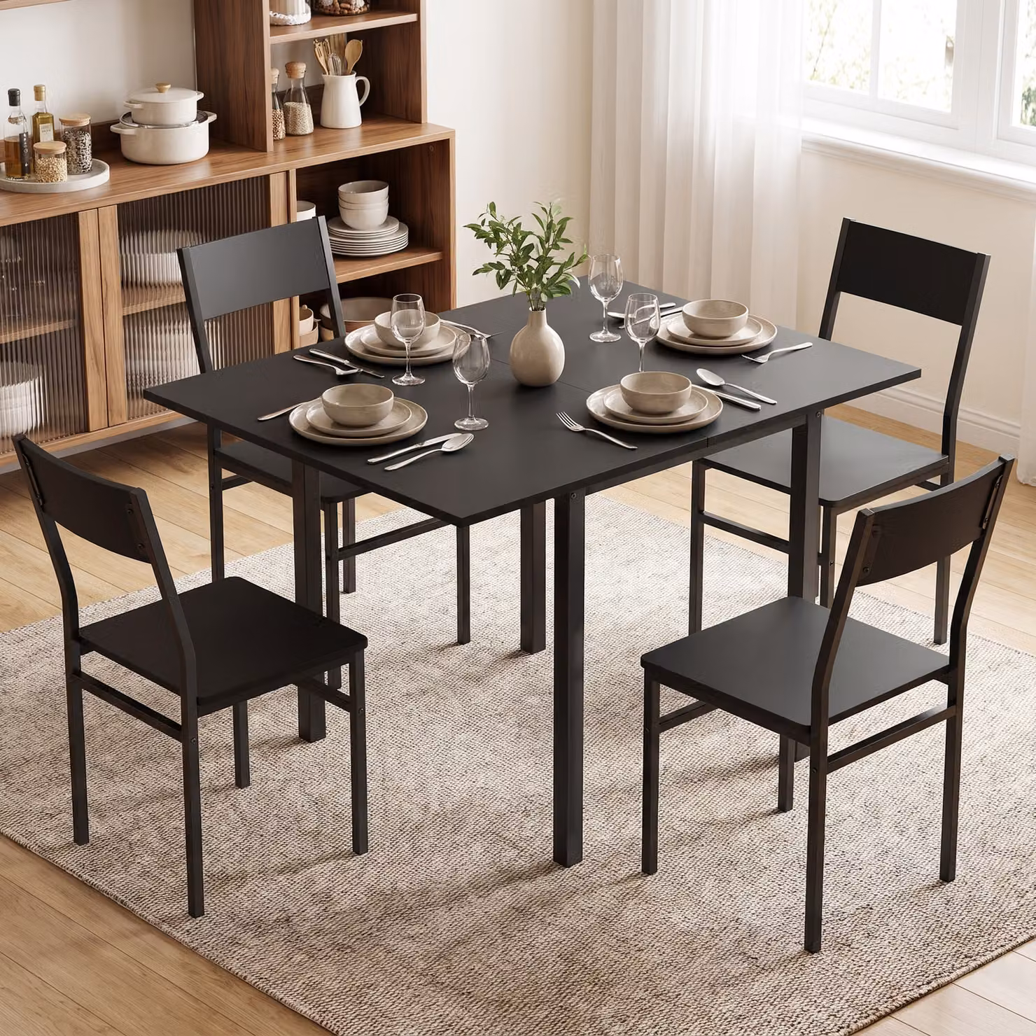 Set Tavolo da Pranzo Allungabile e Sedie Impilabili HOMCOM, Nero – 2
