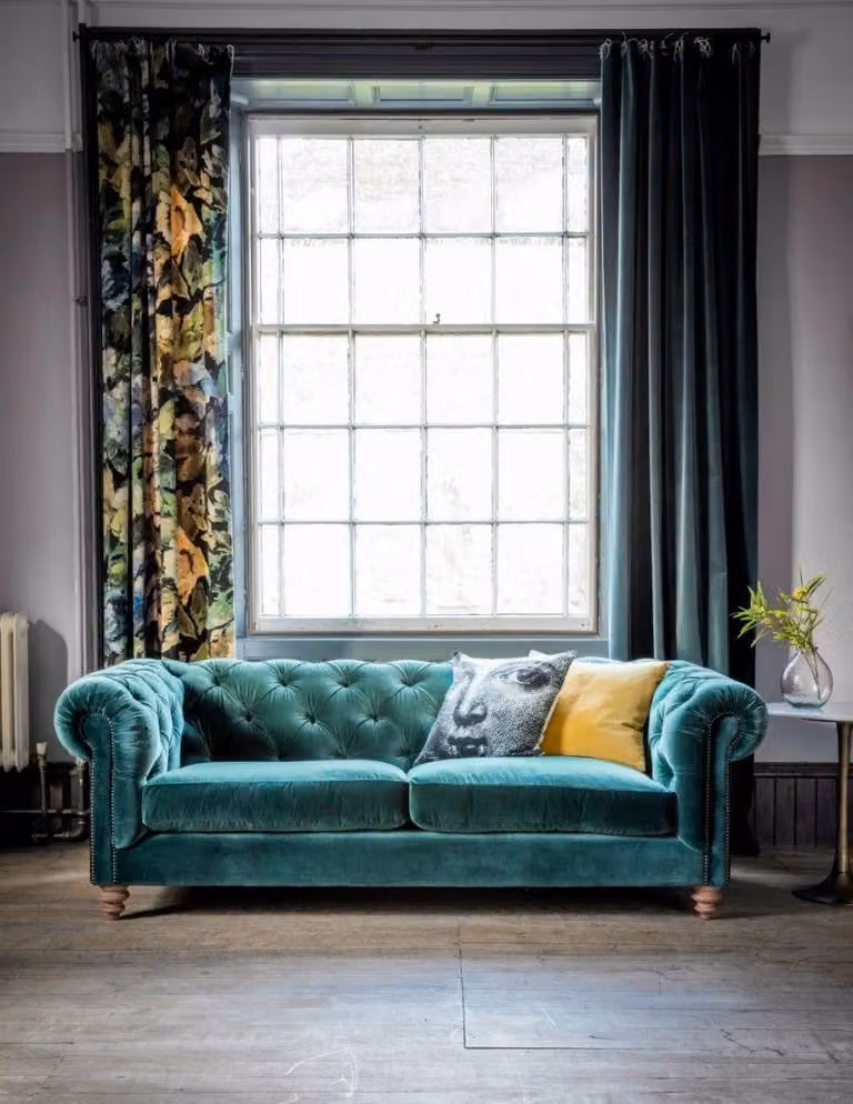 Design Chesterfield Sofagarnitur 3- Sitzer Turkis Stoff Couch Polster Sofas