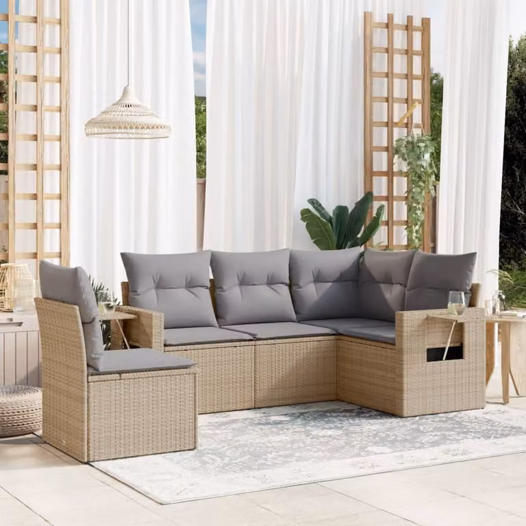 Maison Exclusive - Set Divano da Giardino 5 pz con Cuscini Beige in Polyrattan