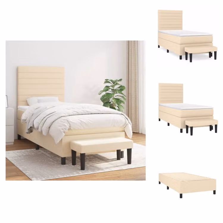 vidaXL Letto a molle con materasso crema 90x200 cm in tessuto - Letti & strutture letto