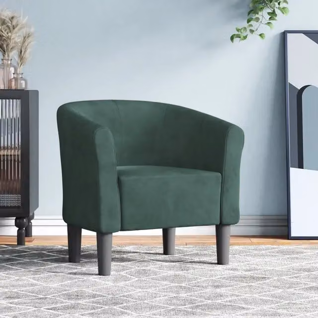 Poltrona moderna vidaXL in velluto verde scuro con struttura in legno e plastica e braccioli – 1
