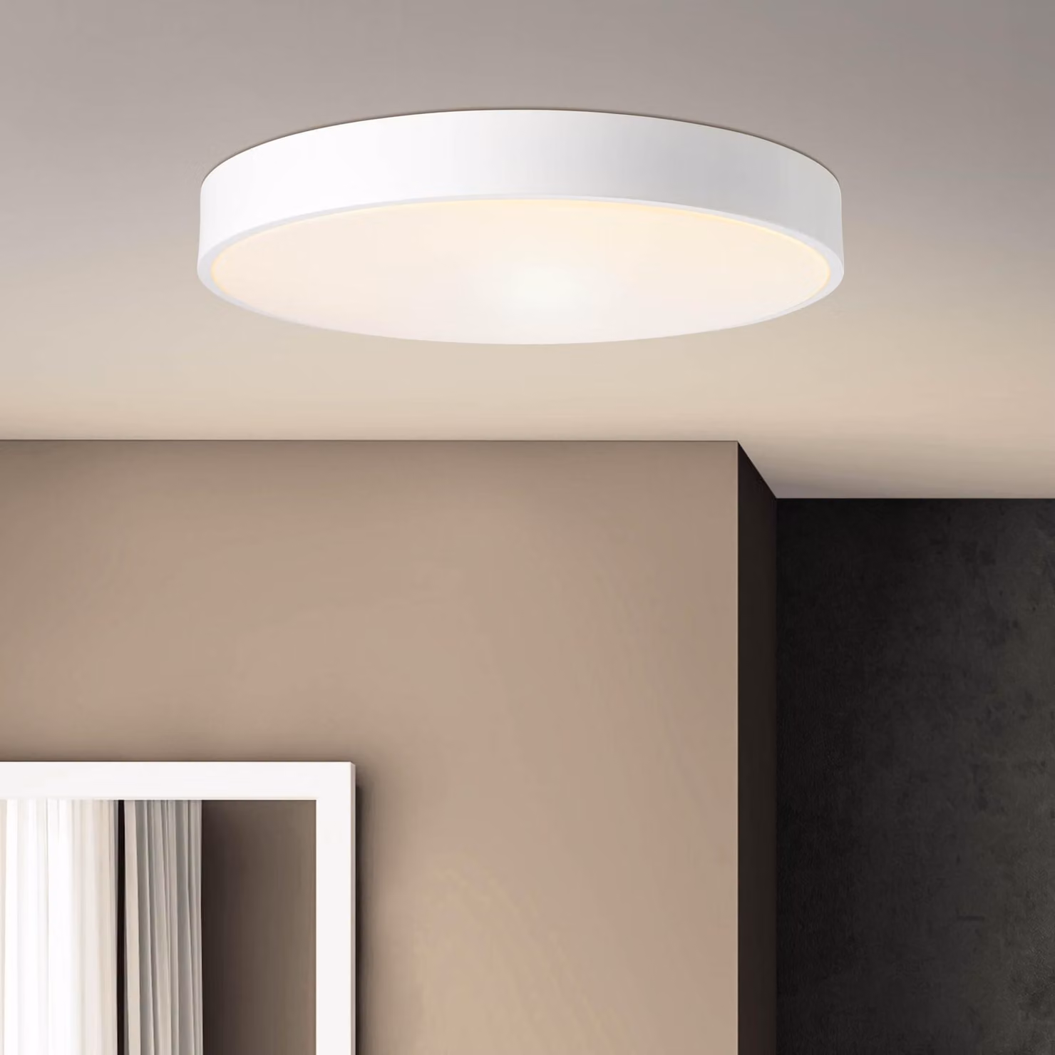 BRILLANTE Plafoniera Slimline | luce LED funzionale | Ø 49 cm | bianco sabbia | 60 W | 6.800 lm | 3.600-6.500 K | CCT | dimmerabile con telecomando