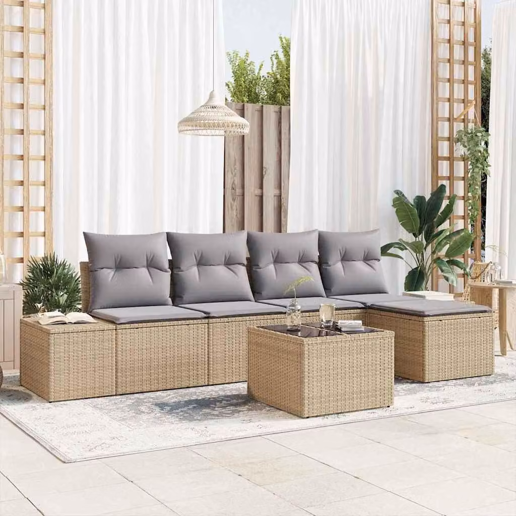 Maison Exclusive - Set Divano da Giardino 5 pcs Beige e Grigio Chiaro polyrattan