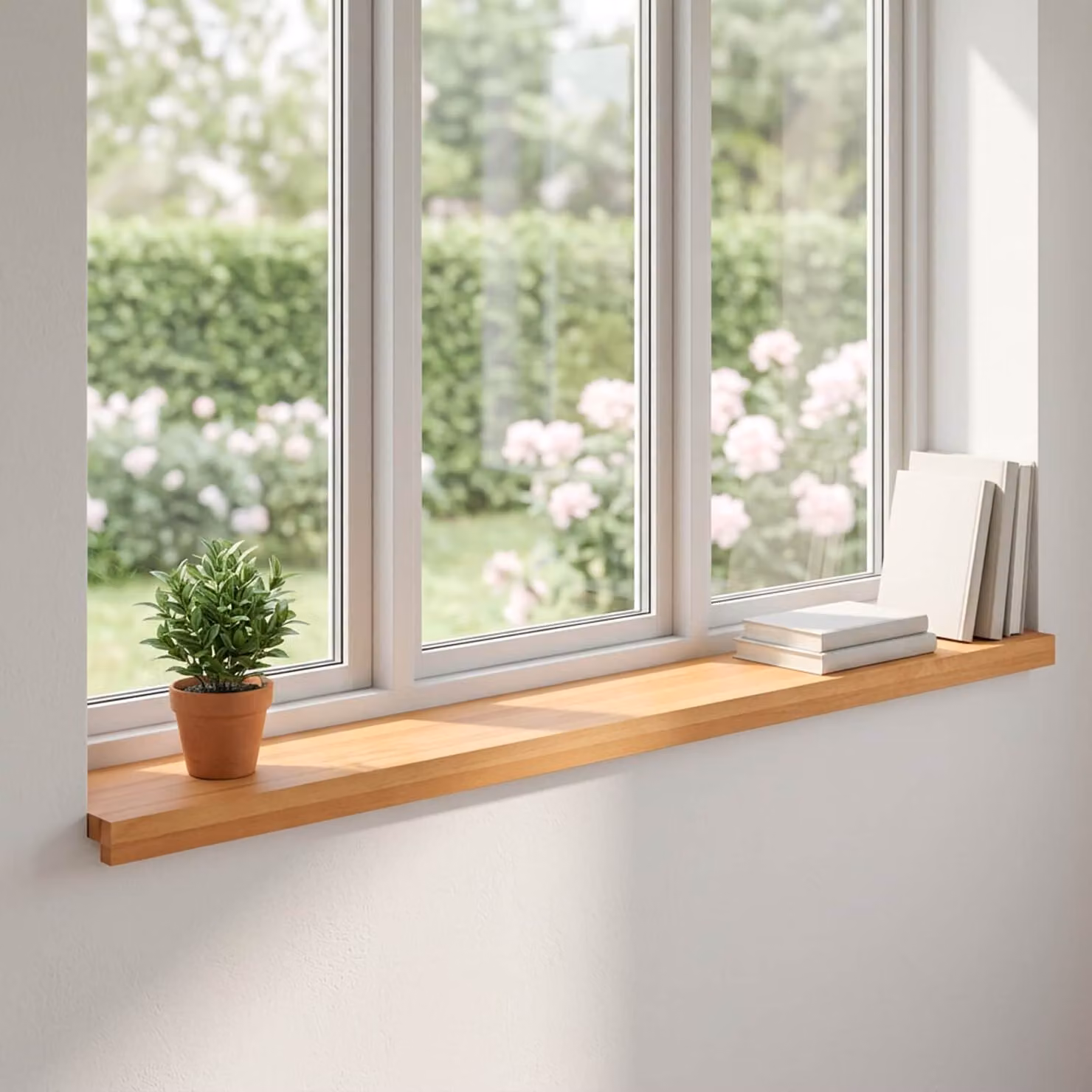 Set di 2 soglie per finestre vidaXL in faggio, colore marrone chiaro, L 110 cm x P 20 cm x H 2 cm