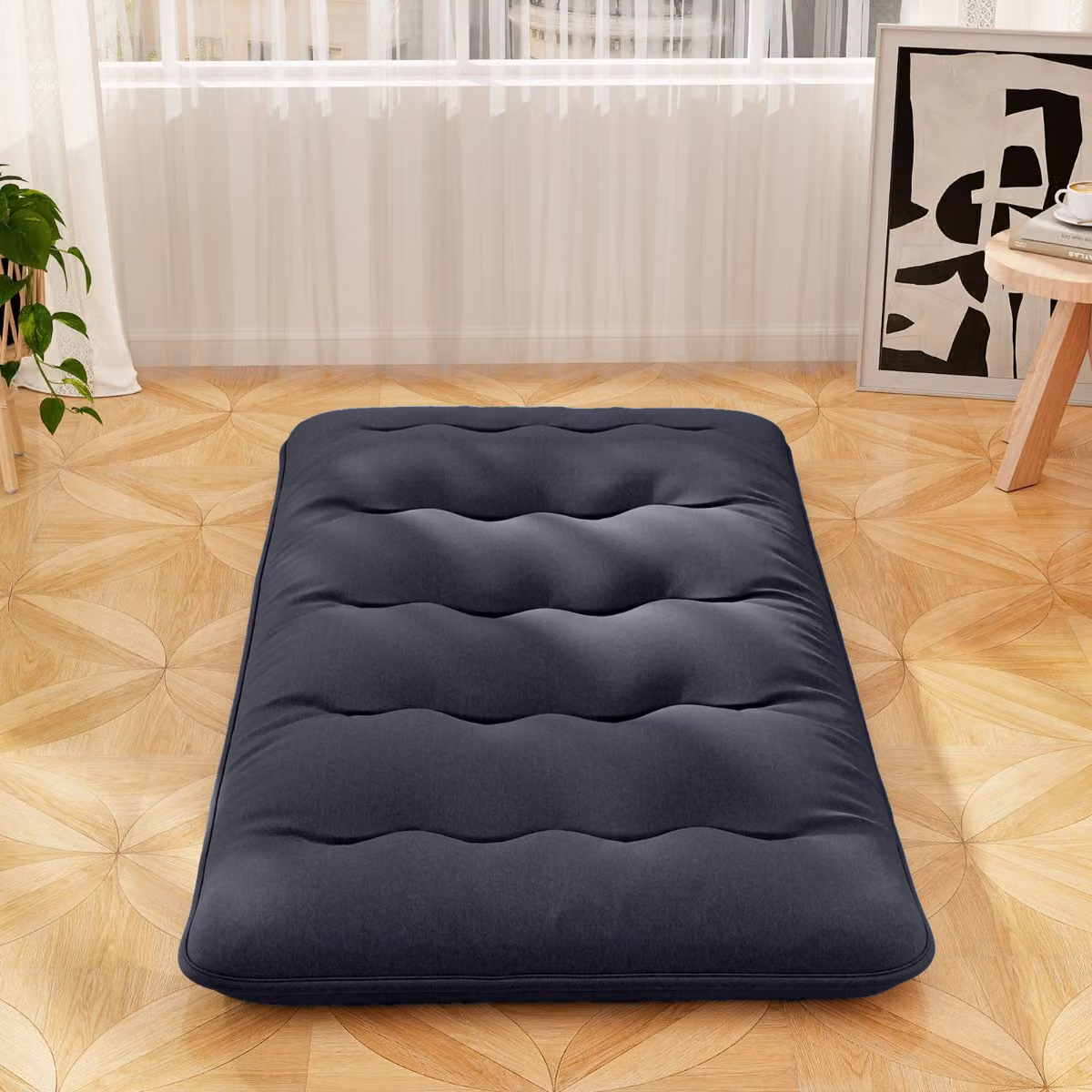 Materasso futon portatile Costway con copertura lavabile e sacca da trasporto, tappeto arrotolabile per pavimento Nero, Larghezza: 90 cm