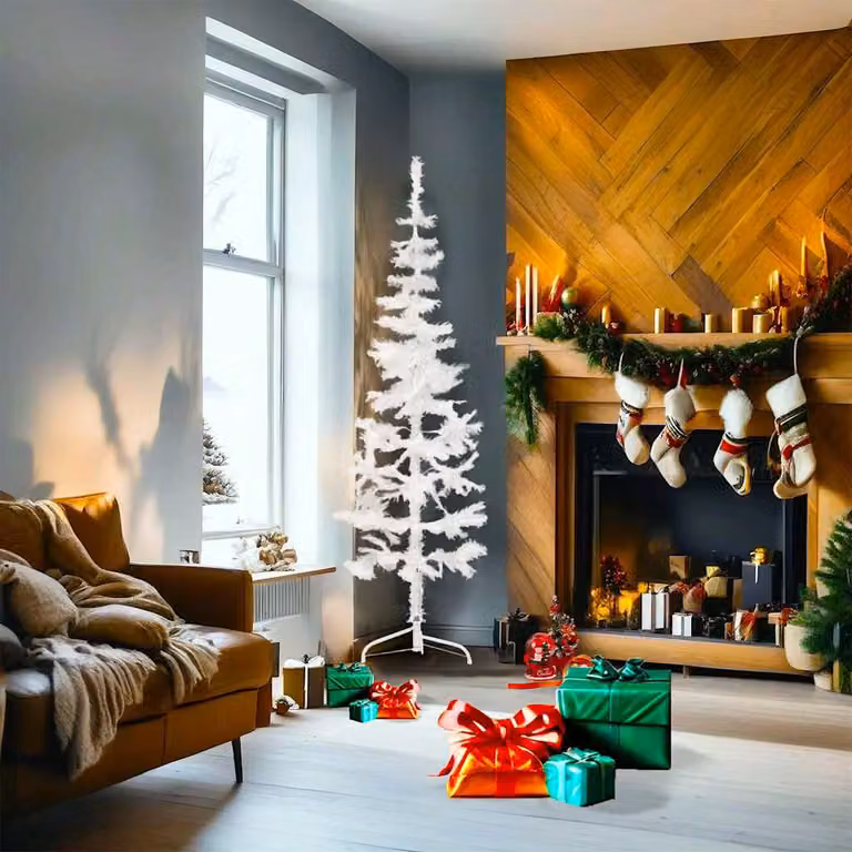 vidaXL Albero Natale Artificiale Sottile a Metà Supporto Bianco 180 cm