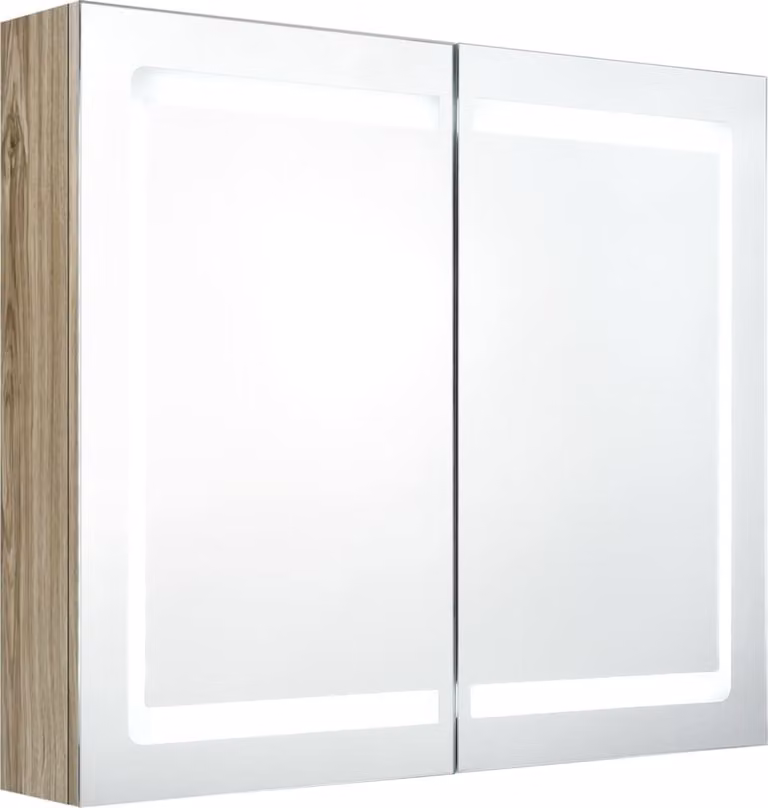 Armadietto Bagno con Specchio e LED Rovere 80x12x68 cm
