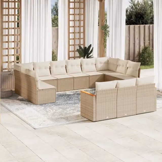 Set Divano da Giardino a Forma di U vidaXL in Polyrattan con Cuscini Beige e Struttura in Metallo