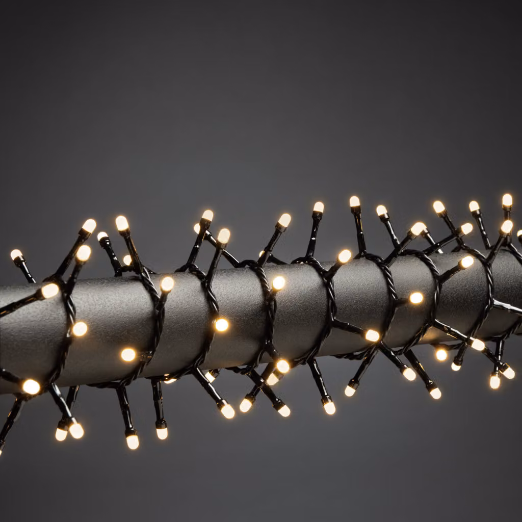 Konstsmide Micro LED Compactlights, smerigliato, 1000 diodi bianco caldo, 30V, per esterni (IP44), cavo nero - 3870-130