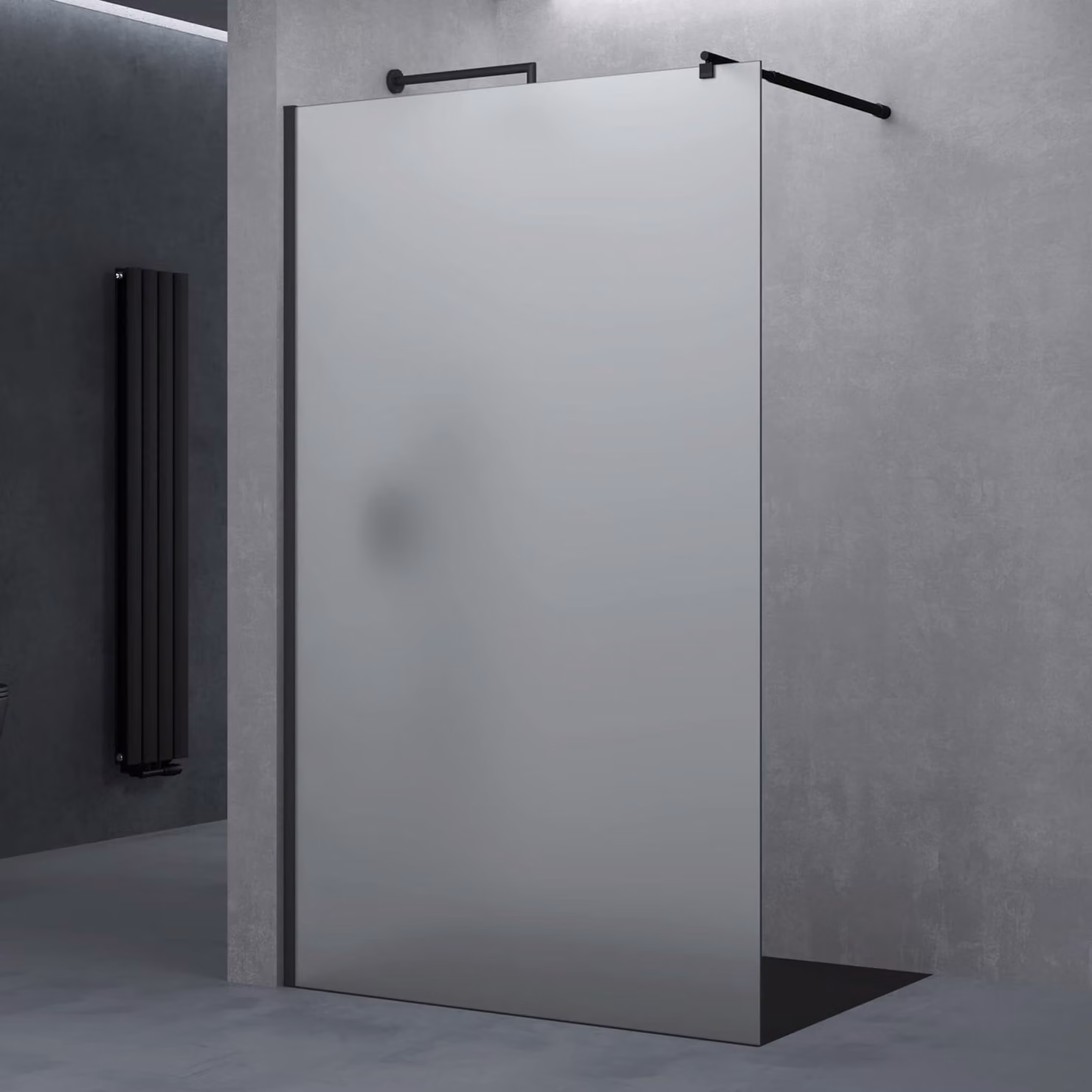 doporro Parete Doccia Walk In 140x200 cm, Box Doccia in Vetro Temperato Satinato 8 mm Anticalcare, con Barra Stabilizzatrice e Profilo Nero Opaco šC Bremen01VS