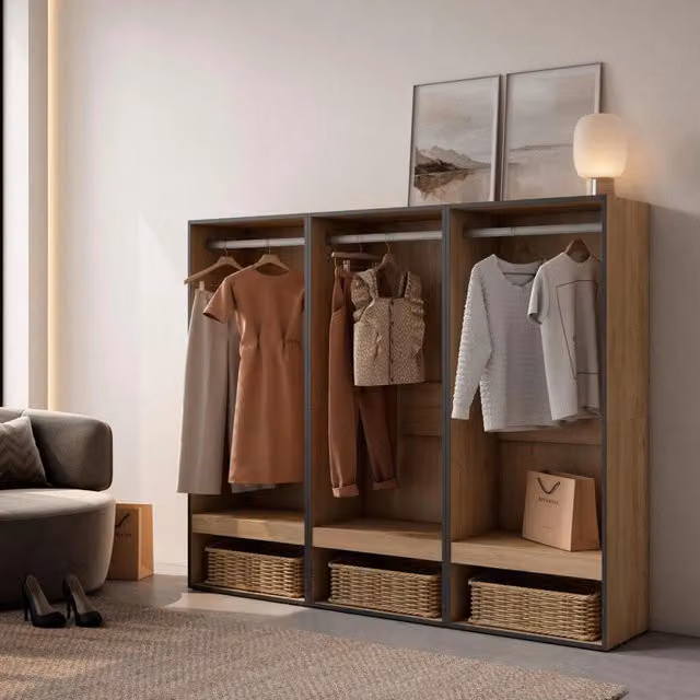 Armadio Aperto, 180x35x145cm, Camera da letto, Vestiti, scarpe, colore Rovere RF3497