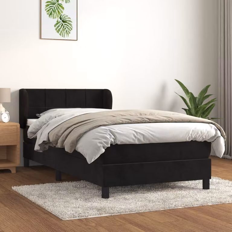 The Living Store Letto a molle con materasso nero 80x200 cm in velluto