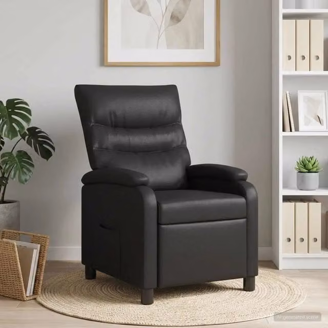 Poltrona reclinabile relax in similpelle nera con braccioli per soggiorno o ufficio 603297 – 1