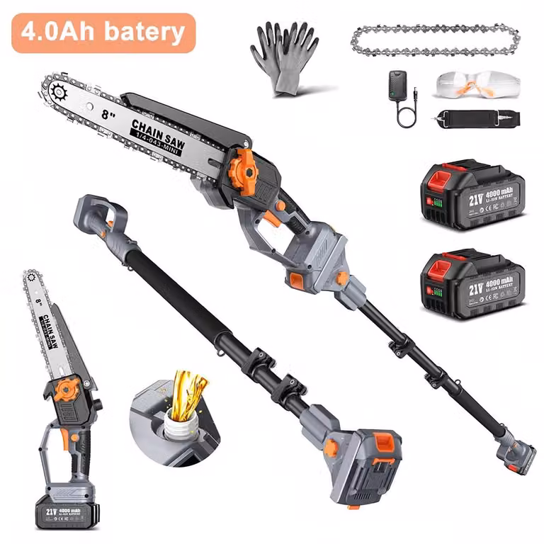 Troncatrice a batteria 2-in-1 - Motore brushless - Lame da 20 cm - Manico telescopico regolabile - Portata fino a 4,57 metri - 2 batterie da 4,0 Ah con caricabatterie